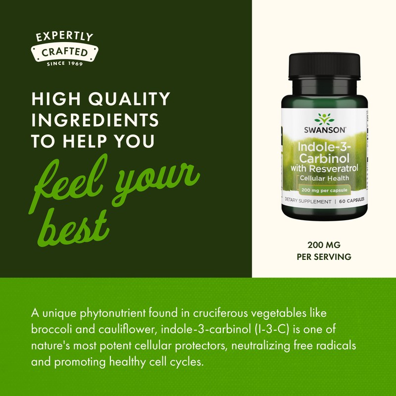 Swanson Indole-3-Carbinol with Resveratrol - I3C Supplement Promoting Cellular Protection