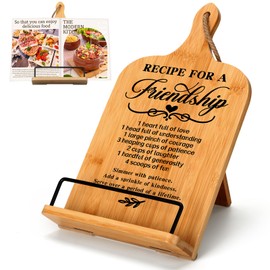 Menkxi Friendship Cooking Gifts Cookbook Stand BFF Gift Bestie Birthday Wedding Hostess Present for Women Bamboo Cookbook Stand Recipe Book Holder Inspirational Kitchen Present for Women