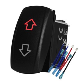 BACAUTOPARTS 12V 24V RED Led Up Down Momentary Rocker Switch with Wires 7P (ON)-Off-(ON) Arrows Mom Switches for Car Boat Dump Trailer Camper Polaris Ranger RZR UTV ATV SXS