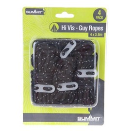 PMS BLACK HI VIS GUY ROPES WITH TENSIONERS BLISTER SLIDE PK4