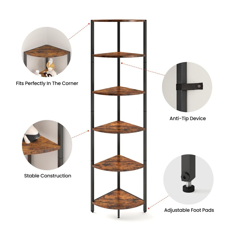 6 Tier Corner Shelf 63.1" Tall Corner Shelves stand Ladder