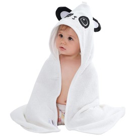 HAHASHOW Boys Girls Bamboo Viscose Hooded Bath Towel, Hand Towel with Cute Animal Design, Large and Absorbent Toddler Towels for Newborns, White Panda Infant 75 x 100 cm