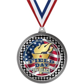 2.75" Field Day 3rd Place Medal Award, Silver Vega Field Day 3rd Place Team Trophy Award Includes Free Neck Ribbon
