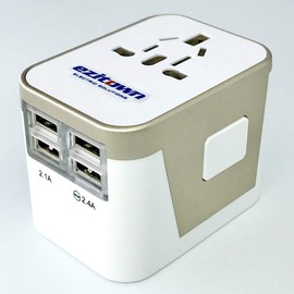 ezitown Universal Travel Adapter with 4 USB 2 Port x 2.4A 2 Port x 2.1A Fast Charge with Overcharge Protection Electrical Multi Adaptor Plug for USA EU UK AUS Cell Phone Tablet PC (Gold)