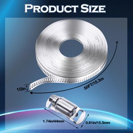 maierke 304 Stainless Steel Hose Clamp Assortment Kit,DIY 50FT Metal Strap + 24 Stronger Fasteners,Adjustable Worm Gear Hose Clamps Screw Clamps for Pipe,Tube,Duct and Fuel Line