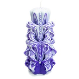 Carved Candle Artisan Handmade Decorative Dipped Candle 8 inch Purple White Fall Thanksgiving New Year Christmas Holiday Seasonal Gift for Mom Home Accent Scented - Lavender