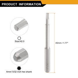 QUARKZMAN Pack of 5 H2.0 Hexagonal Screwdriver Bit 5/32 Inch Hex Shank 45 mm / 1.77 Inch Length Magnetic Hex Head Bit Made of S2 Steel Screwdriver Bit for Electric Screwdriver Tools