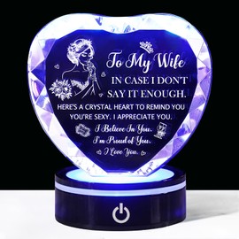 Gifts for Wife Crystal Heart Keepsake with Colorful LED Base, Birthday Gifts for Wife Women, Wife Gifts from Husband, Romantic Gifts for Wife, Gifts for My Wife Anniversary Christmas Valentines Day