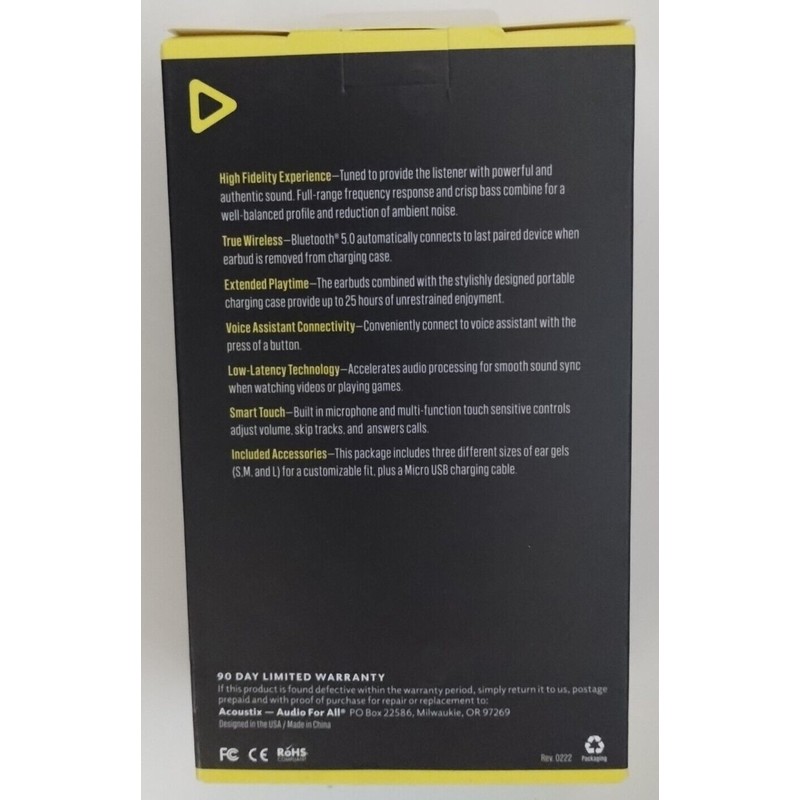 Acoustix True Wireless Stereo Earbuds Bluetooth 5.0 Black Brand New