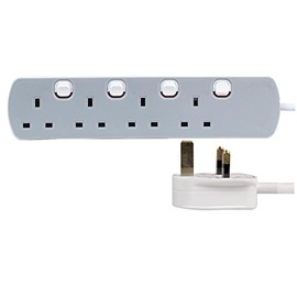 pro elec PL13084 2 m 4 Way Switched Extension, Grey/White