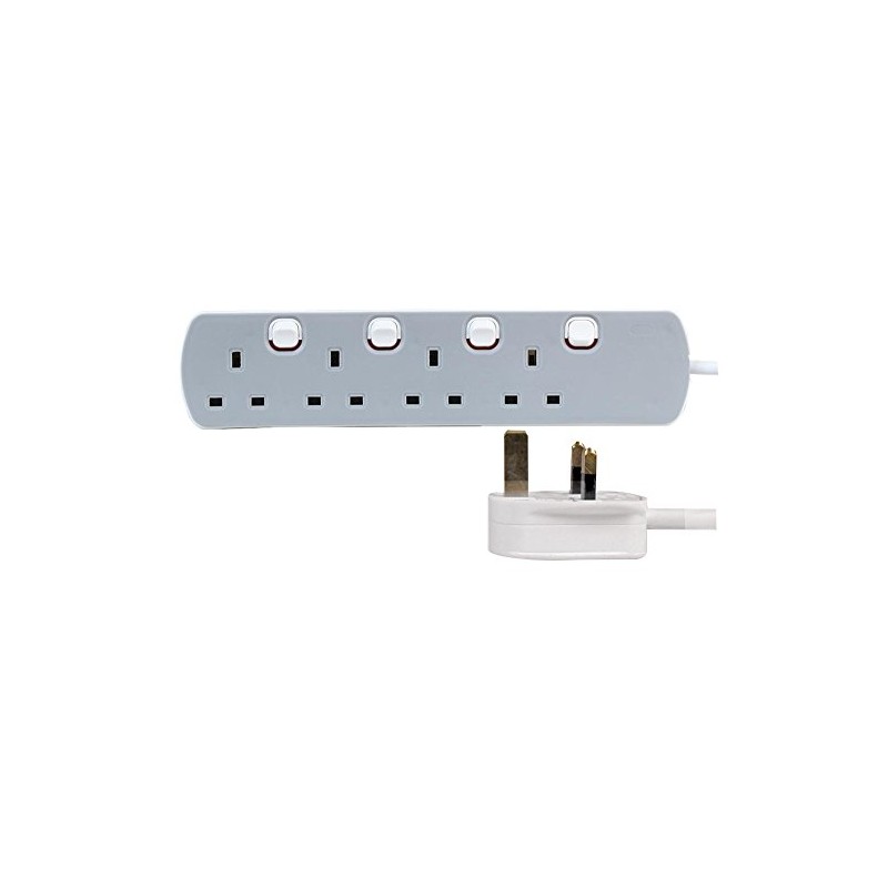 pro elec PL13084 2 m 4 Way Switched Extension, Grey/White