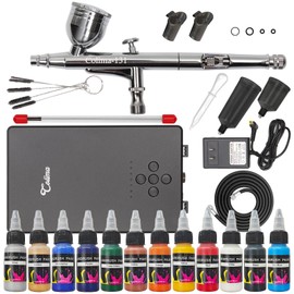 Colima Dual-Action Airbrush Kit with Compressor—55PSI High Pressure 7 Adjustable Settings 12 Paint Set & Cleaning Kit for Models, Miniatures, Hobby Art (2025 Upgrade)