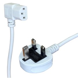 electrosmart 5m White Mains Power Cable with 90 Degree Right Angled Kettle Type IEC Socket