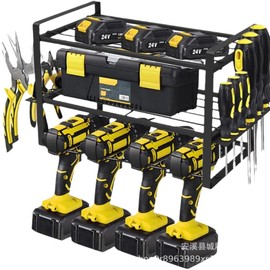 TRUELAND Heavy-Duty Power Tool Organizer with Drill Holder - Wall-Mounted Storage Rack for Garage, Workshop, and Home Utility Room, Featuring 4 Slots and 3 Shelves for Cordless Drills and Tools