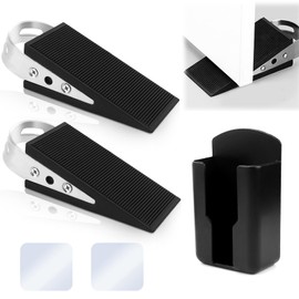 Door Wedge Rubber Door Stopper Wedge for the Floor Door Stopper Non-Slip Door Stopper Wedge Shape Door Blocker Rubber Wedge with Stainless Steel Handle for Fixing Doors Black Pack of 2