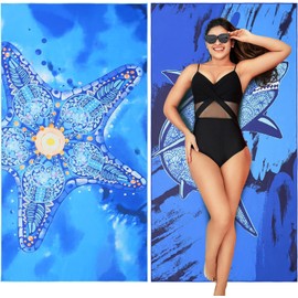 2 Pack Microfiber Beach Towel Quick Drying, Extra Large 71" x 35" Sand Free Lightweight Thin Towels for Travel Swimming Yoga Camping Picnic Vacation Beach Accessories Gift Sharks & Starfish