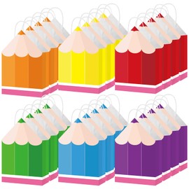 24Pcs Welcome Back to School Pencil Gift Favors Bags First Day of School Candy Boxes with Handle Pencil Goodie Treat Bag for Teacher Appreciation Kindergarten Graduation Birthday Party Supplies