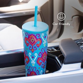 24oz Stainless Steel Straw Tumbler with Triple Insulation & Copper Lining – Keeps Drinks Cold for 18 Hours & Hot for 6 – Spill-Resistant Threaded Lid with Reusable Straw and Sweat-Free (Light Blue)