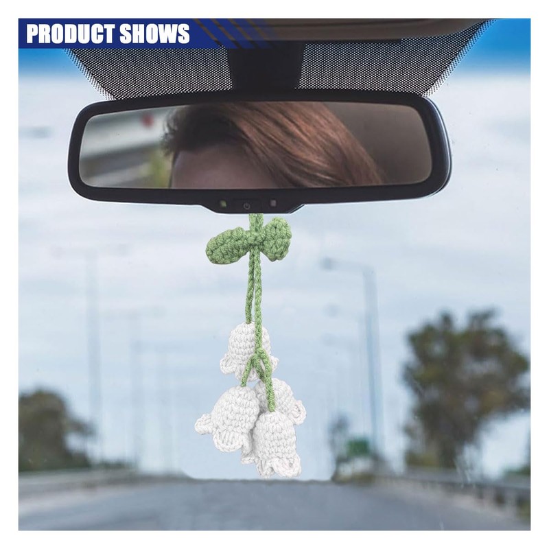 Car Mirror Hanging Accessories, Cute Crochet Suzuran Car Rearview Mirror