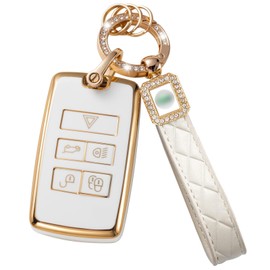 Soft TPU Car Key Fob Cover Compatible with 2018-2023 Range Rover Evoque Vogue Discovery 5 Sport Jaguar E I-PACE Accessories (White)