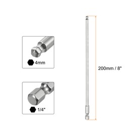 sourcing map 2pcs Ball End Hex Screwdriver Bit Set 4mm (H4.0) Size 1/4" Hex Shank 200mm (8") Long Magnetic Ball Head Bits S2 Steel Metric Screw Driver Bit