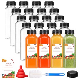 wintfarm wintfarm 20pcs 13.6oz/400ml Empty Plastic Juice Bottles with Caps, Smoothie bottle,Shot bottles with lids,Reusable Water Bottle,Clear Bulk Plastic bottles with Black Tamper for Juicing and Beverages