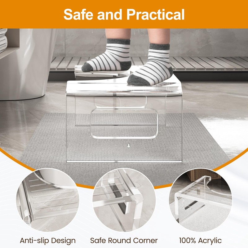 Royalcraft 7'' Tall Acrylic Toilet Stool, Modern Non-Slip Potty Stool
