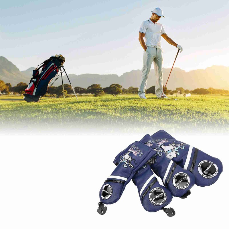 4Pcs 1/3/5/UT Golf Wood Headcovers Cartoon Snow Leopard Pattern PU