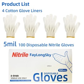 FayLongSky BBQ Gloves 4 Cotton Glove Liners & 100-count Nitrile Gloves Disposable Latex Free Powder Free Heat Resistant Food Safe for Grilling, Cooking, Baking, Cutting, Smoker Accessories(Large)