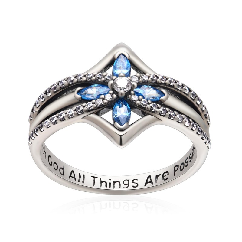 YFN Cross Ring Vintage Tone Sterling Silver With God All