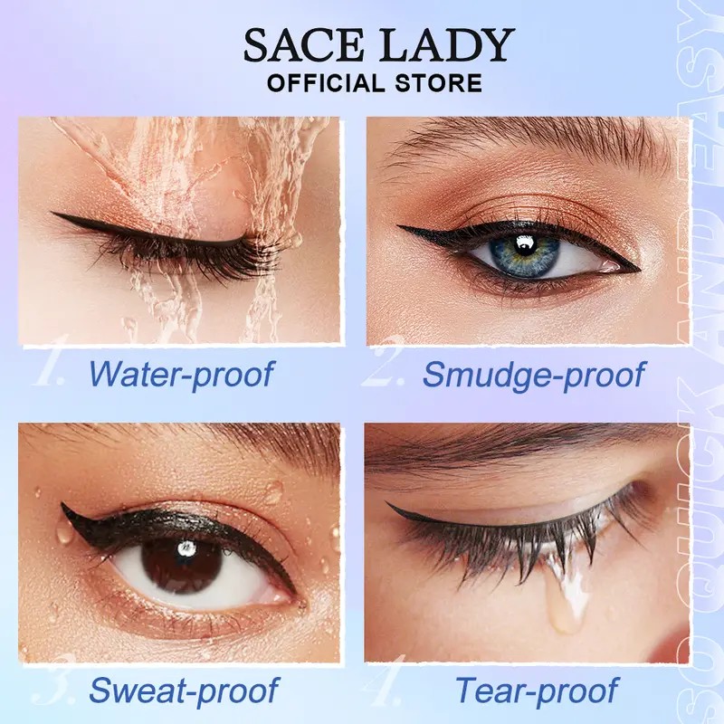 Black Stamp Eyeliner Pen, Waterproof Smudge-Proof Double-Ended Liquid Eye Liner,