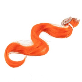 SWACC 12 Pcs Curly Wavy One Color Party Highlights Clip on in Hair Extensions Colored Hair Streak Synthetic Hairpieces (Orange)