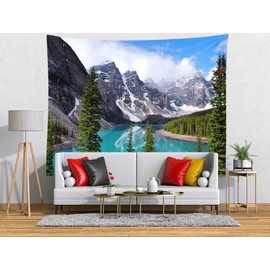 CORFOTO Mountain Tapestry Wall Hanging Nature Forest Scenery Green Pine Trees Lake Landscape Wall Tapestry for Bedroom Aesthetic Living Room Dorm Decor Decorations Wallpaper 70Wx47H inches Fabric