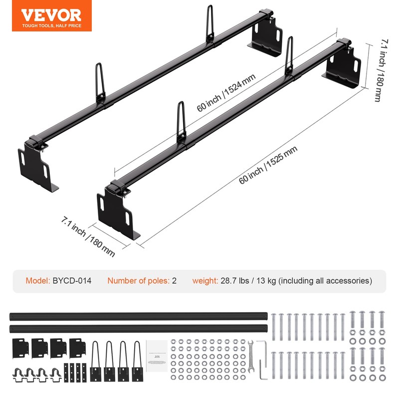 VEVOR Van Roof Ladder Racks - 60" Heavy-Duty Steel Racks,