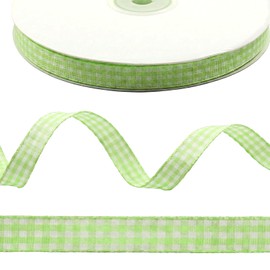 50Yd x 0.47" Green White Gingham Ribbon