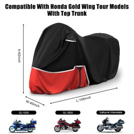 Waterproof Motorcycle Cover Replace for Honda Goldwing with Trunk Models, 420D Oxford Cloth GL1500, GL1800, Valkyrie Interstate Motorcycle Cover for Snow Rain Dust Protection