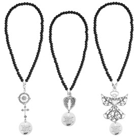 CHGCRAFT 3 Stück Glasperlen Autospiegel Hängend Zubehör Schutzengel Kreuz Auto Hängenden Charme Legierungs Anhänger für Rückspiegel Kreuz für Autospiegel Hängend Antikes Silber