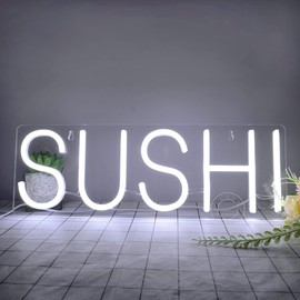 SYLHOME Sushi Led Neon Light Sign Business Light Up Sign Wall Windows Hanging Decor Restaurant Advertising Banner Sushi Table Japanese Themed Party Decor 15.75"X5.4" USB Cold White