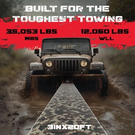 GearAmerica Tow Strap 3"x20' Heavy Duty Tree Saver Winch Strap 35,053lbs Break Strength Tow Rope Recovery Straps Offroad – Weather Resistant Recovery Rope + Triple Reinforced Loops Towing Strap (Camo)