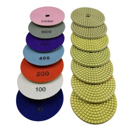 Konfor Diamond Polishing Wet Pads 4 Inch for Sanding Stone Marble Granite Countertop 7 Pieces Set Mixed Grit 50-3000