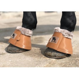 TGW RIDING Horse Bell Boots Dressage Horse Boots XL L M S (L, Bell Boots with Faux, Cognac Color)