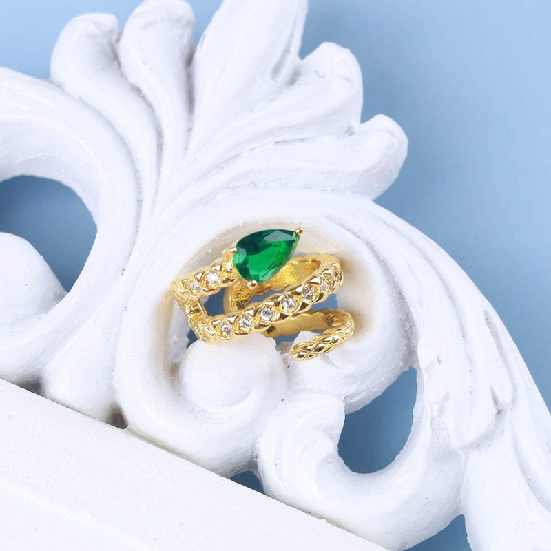 Aneneiceera Boho Cz Emerald Circle Cuff Earrings Gold Wide Ring