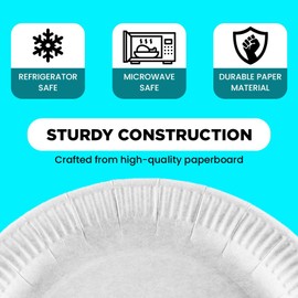 Venuscello® 100 x Paper Plates 9 Inch (23cm) Disposable White Dishes for Party Food Lunch Ideal for Birthday Parties, Catering, Takeaway Food, BBQ