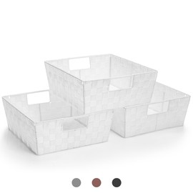 Sorbus Set of 3 Large Storage Baskets for Organizing, Mesh Hand-Woven Design, Linen Closet Organizers and Storage, Organizer Storage Baskets for Shelves, Organizers and Storage (White)