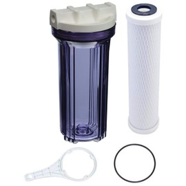 Clear Filter Housing 10" Tall Cartridge w/ 1/2", Carbon Filter, Wrench and O Ring