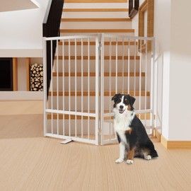 SNUOWU Full Metal Freestanding Dog Gate with Door, 32''Height Foldable Pet Dog Fence for Indoor & Outdoor, 2 Panels Extra Wide Free Standing TallDog Gates for Doorways,House,Stairs,Porch,Deck,Yard
