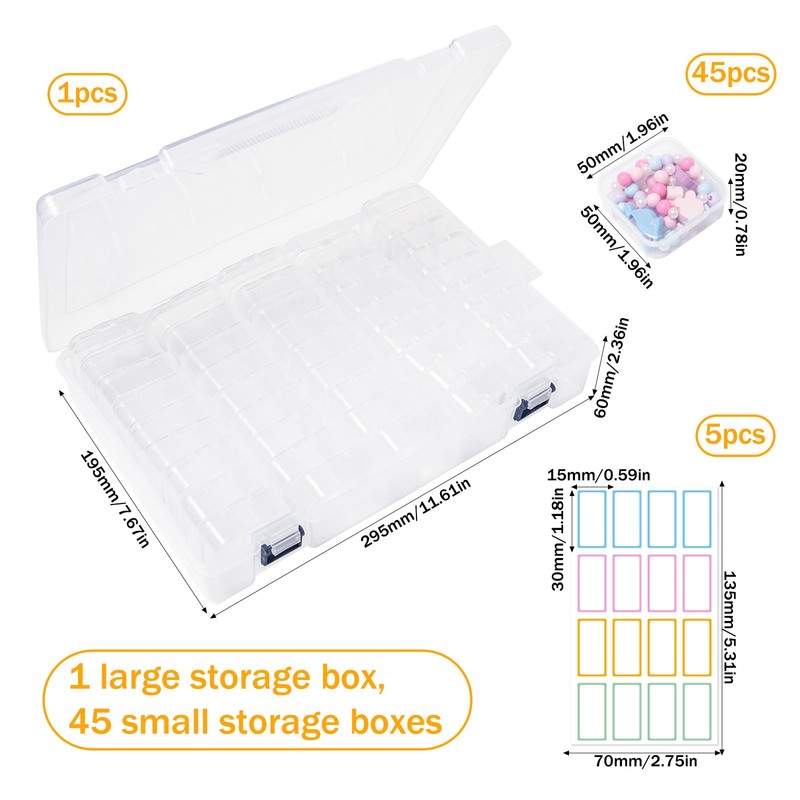Sxutop Pack of 45 Small Storage Boxes, Transparent Plastic Storage