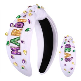 Mardi Gras Headband Accessories for Women Beaded NOLA Fleur De Lis Crown Mask Headband Jeweled Crystal Knotted Headband Fat Tuesday Carnival Parade Mardi Gras Hair Accessories Outfits (Mardi Gras 1)