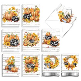 The Best Card Company - 20 Blank Note Cards Boxed (4 x 5.12 Inch) - Fun Assorted Patterns (10 Designs, 2 Each) - Rustic Fall AM3373OCB-B2x10
