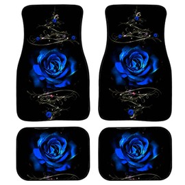STUOARTE Blue Rose Print Fashion Car Floor Mats, 4 Piece Anti Skid Rubber Bacing Vehicles Floor Carpets Universal Fit for SUV Sedan Van